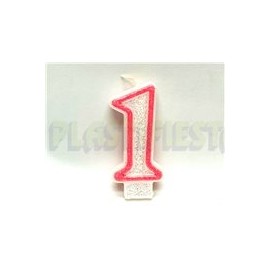 Vela rosa glitter No. 1 1 pz
