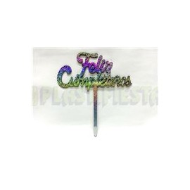 Decoración para pastel Feliz cumpleaños Plata 1 pz