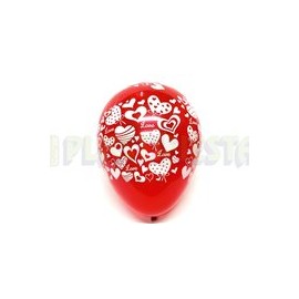 Globo de látex No. 12 diseño Corazones rojo con tinta blanca 10 pz