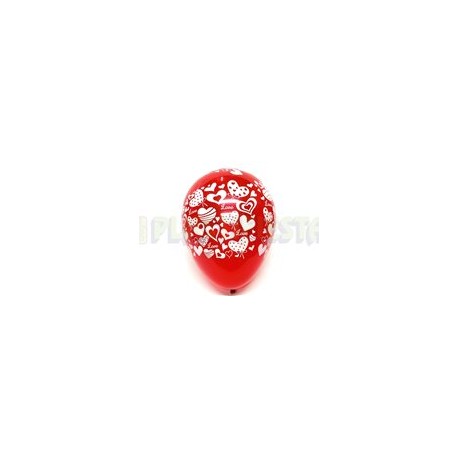 Globo de látex No. 12 diseño Corazones rojo con tinta blanca 10 pz