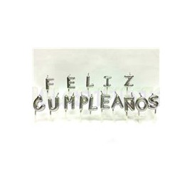 Vela letrero Feliz cumpleaños plata 1 set