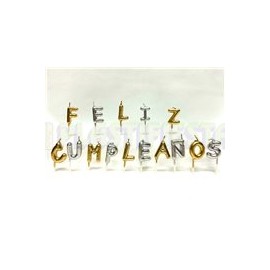Vela letrero Feliz cumpleaños oro-plata 1 set
