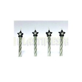 Vela crayola Plata con estrella negra 8 pz