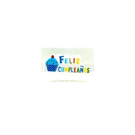 Vela Feliz Cumpleaños Cupcake Azul palillos 1 pz