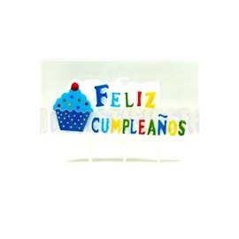 Vela Feliz Cumpleaños Cupcake Azul palillos 1 pz