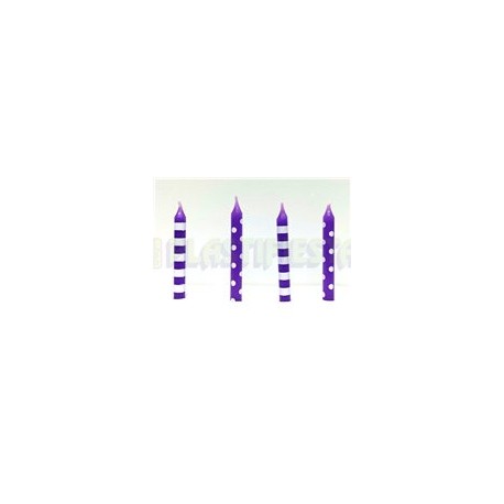 Vela morado con blanco 16 pz