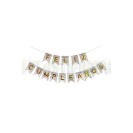 Letrero banderín Feliz cumpleaños holográfico Plata 1 pz