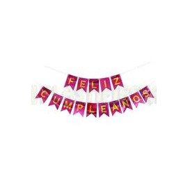 Letrero banderín Feliz cumpleaños holográfico Magenta 1 pz
