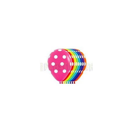 Globo de látex No. 12 lunares Colores surtido tinta blanca 10 pz