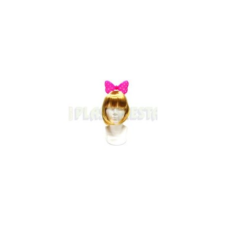 Diadema moño plástico con luz rosa 3 pz