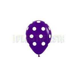 Globo de látex No. 12 lunares Púrpura tinta blanca 10 pz