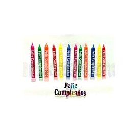 Vela crayola Feliz cumpleaños con base y letrero 12 pz