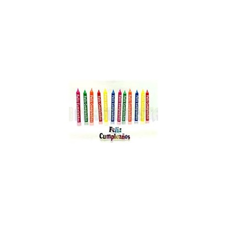 Vela crayola Feliz cumpleaños con base y letrero 12 pz