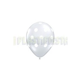 Globo de látex No. 12 lunares Transparente tinta blanca 10 pz