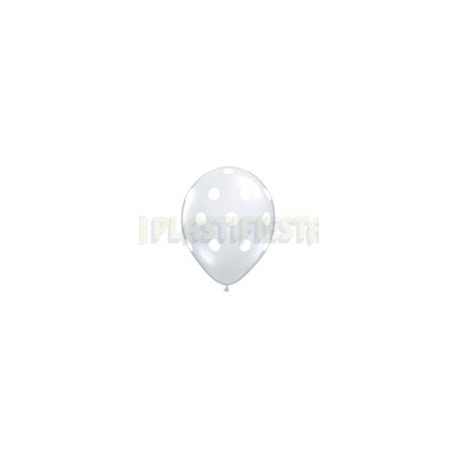 Globo de látex No. 12 lunares Transparente tinta blanca 10 pz