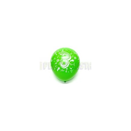 Globo de látex No. 12 diseño número 3 surtido tinta blanca 10 pz