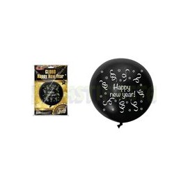 Globo de látex No. 36 diseño Happy new year Negro 1 pz