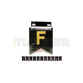 Letrero banderín Felicidades liso Negro 1 pz