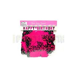 Letrero jumbo Happy birthday rosa con negro 1 pz