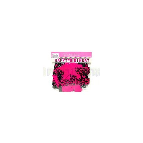 Letrero jumbo Happy birthday rosa con negro 1 pz