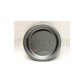Plato de plástico redondo 9" Plata 20 pz